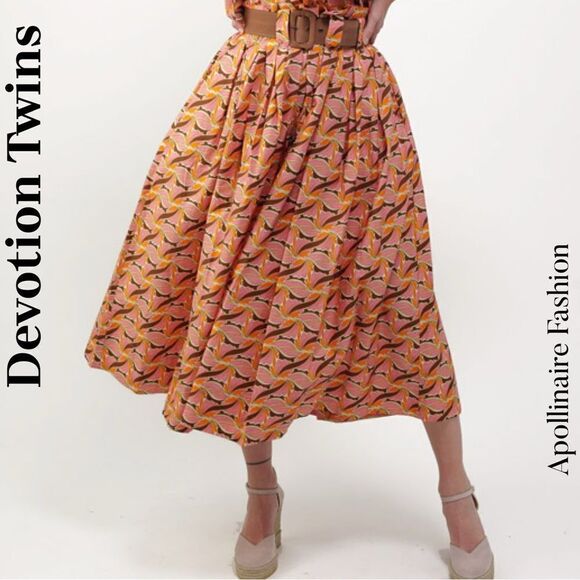 DEVOTION TWINS KOTRONAS MIDI SKIRT IN PINK COMBO MEDIUM & LARGE NWT - Picture 1 of 8